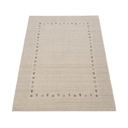 Beige Contemporary Gabbeh Border Design Hand Loomed Wool Rug.