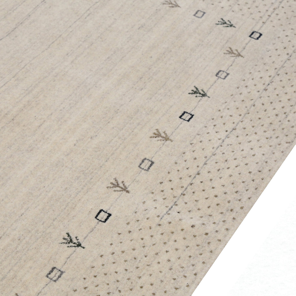 Beige Contemporary Gabbeh Border Design Hand Loomed Wool Rug.
