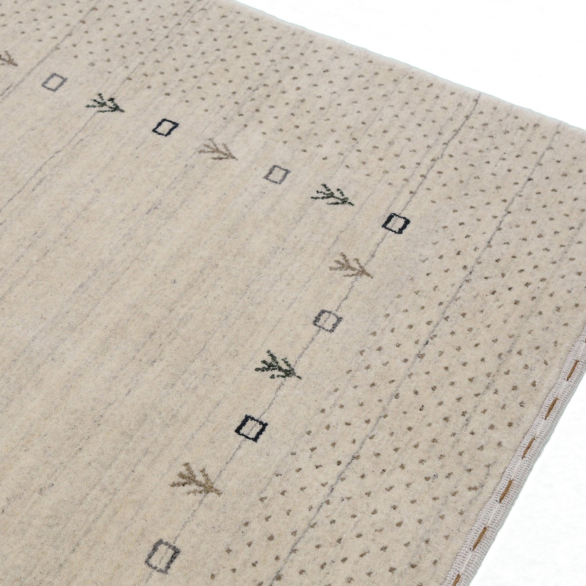 Beige Contemporary Gabbeh Border Design Hand Loomed Wool Rug.