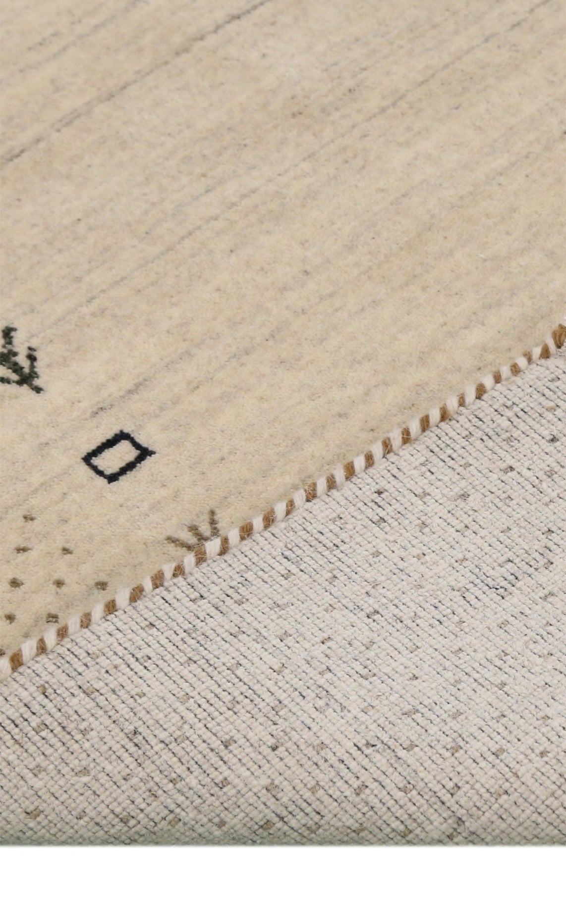 Beige Contemporary Gabbeh Border Design Hand Loomed Wool Rug.