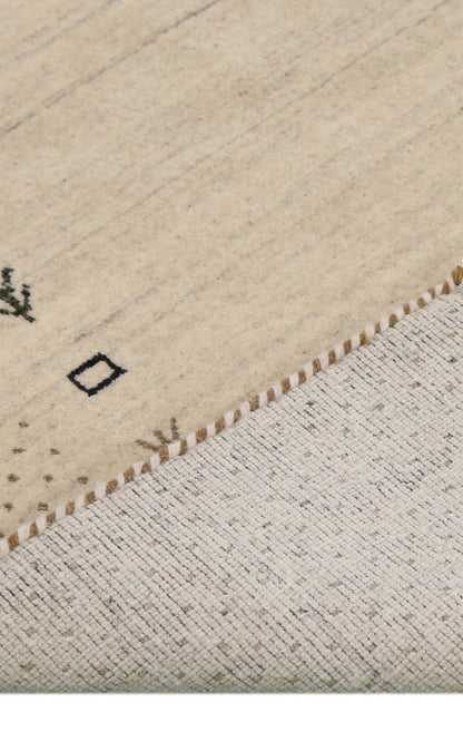 Beige Contemporary Gabbeh Border Design Hand Loomed Wool Rug.