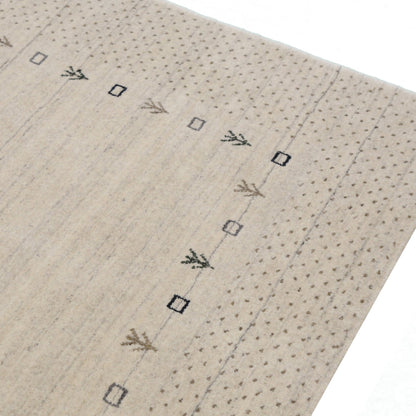 Beige Contemporary Gabbeh Border Design Hand Loomed Wool Rug.
