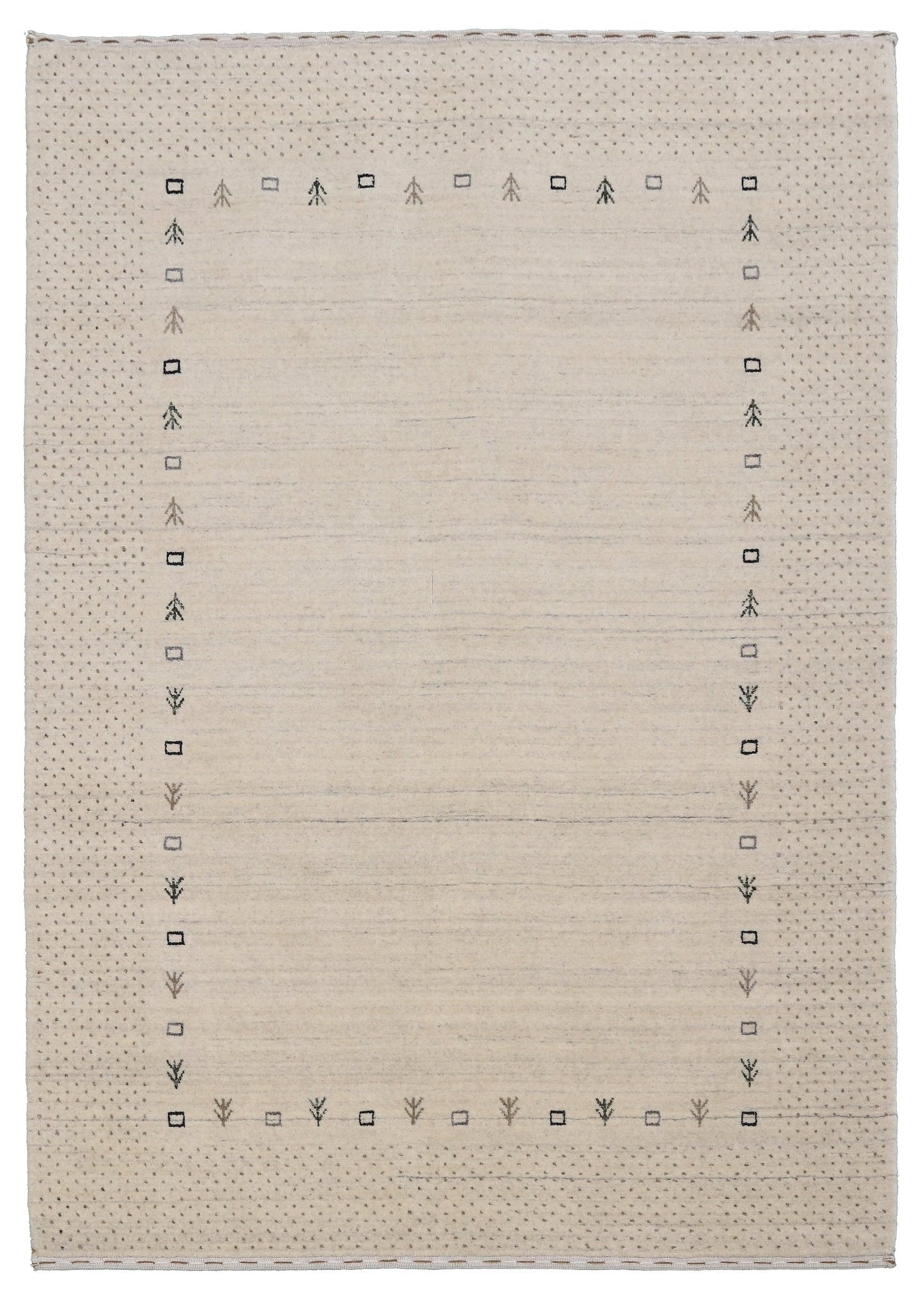 Beige Contemporary Gabbeh Border Design Hand Loomed Wool Rug.