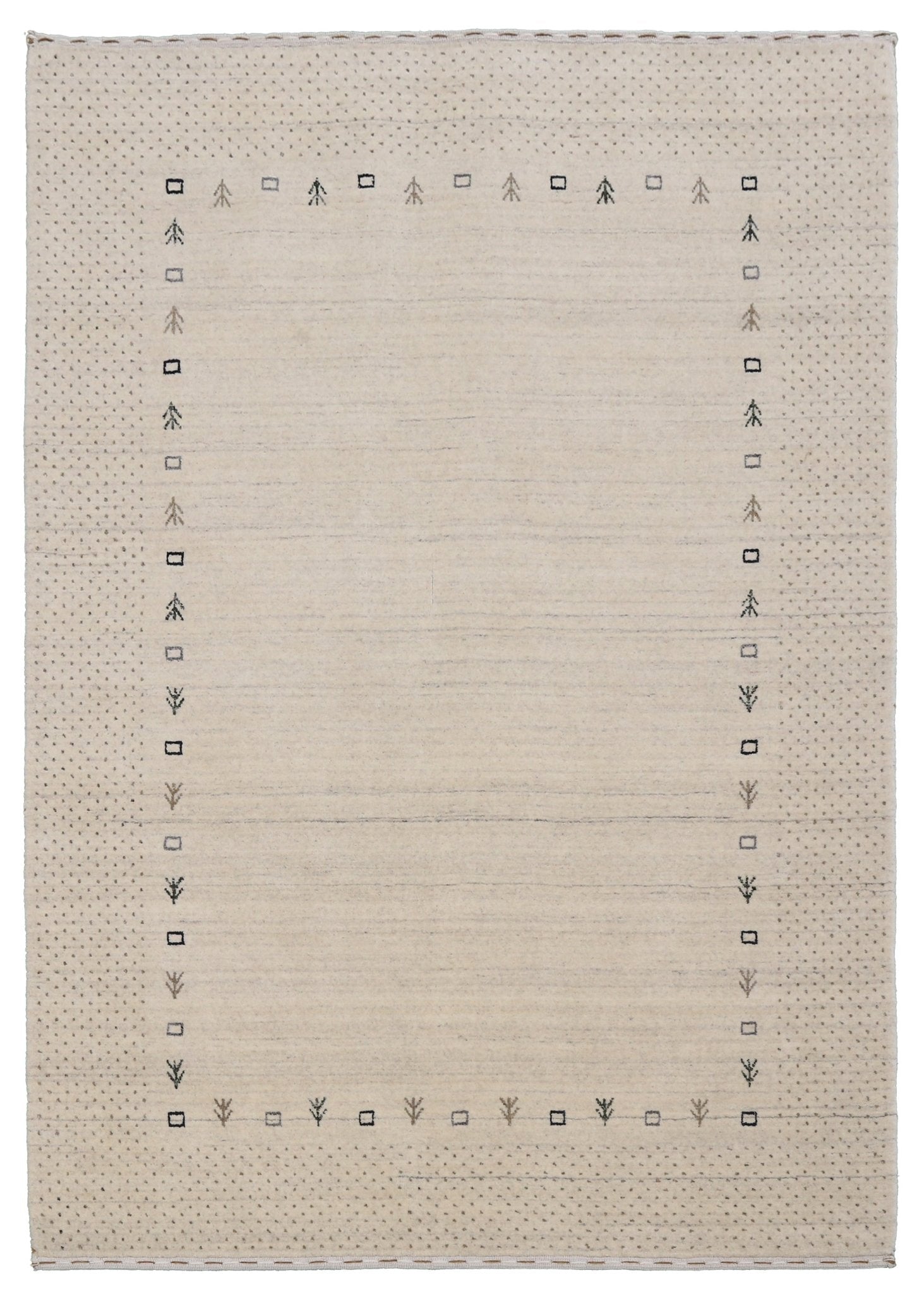 Beige Contemporary Gabbeh Border Design Hand Loomed Wool Rug.
