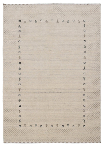Beige Contemporary Gabbeh Border Design Hand Loomed Wool Rug.
