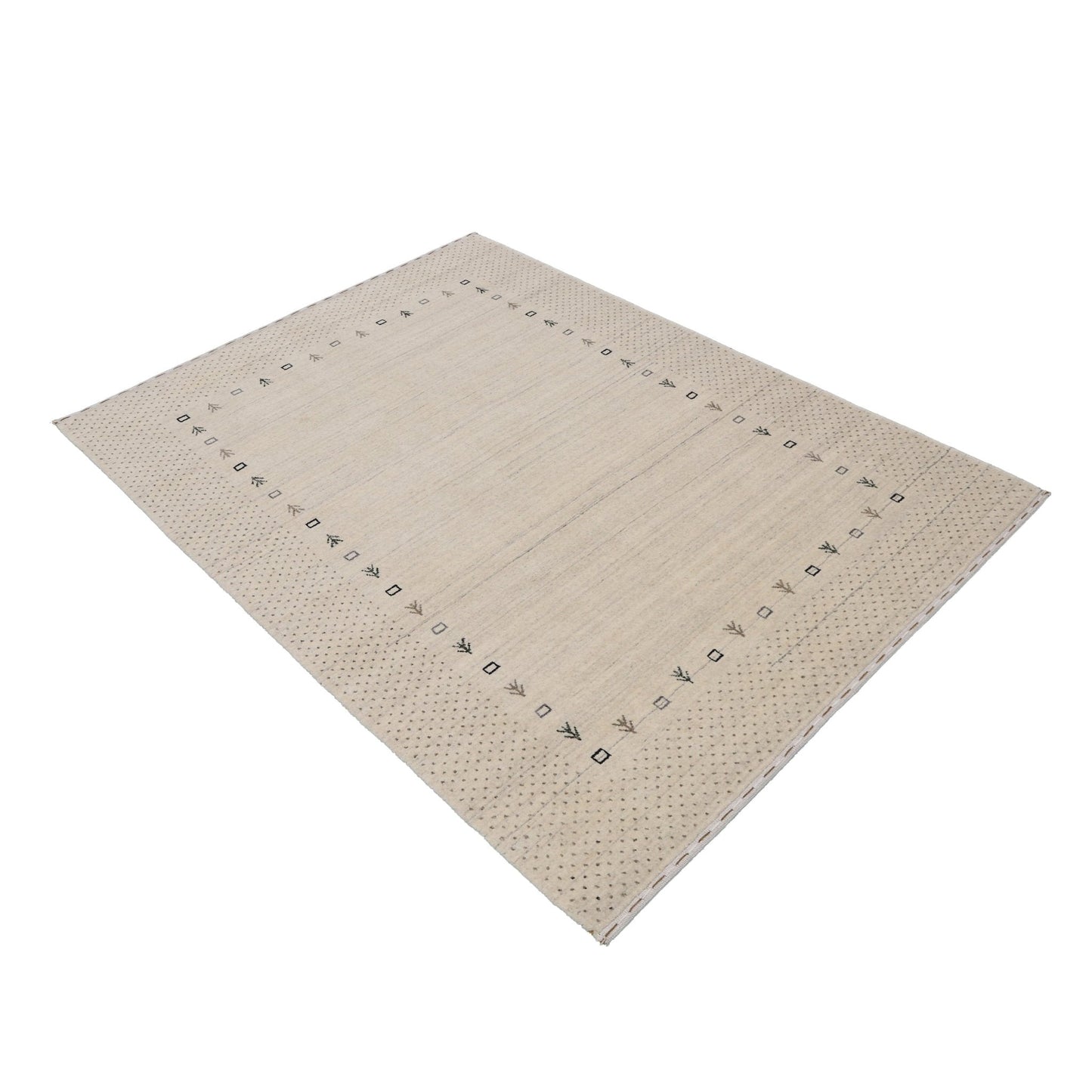 Beige Contemporary Gabbeh Border Design Hand Loomed Wool Rug.