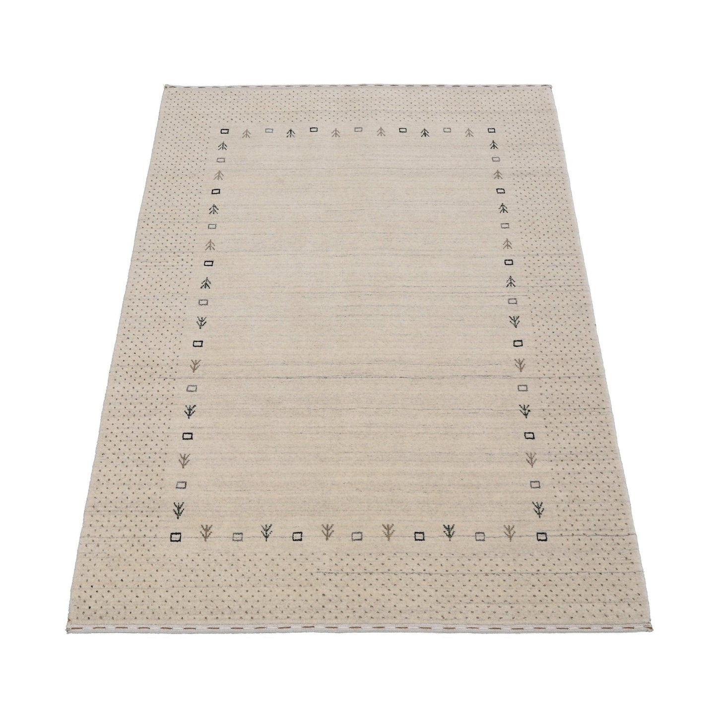 Beige Contemporary Gabbeh Border Design Hand Loomed Wool Rug.