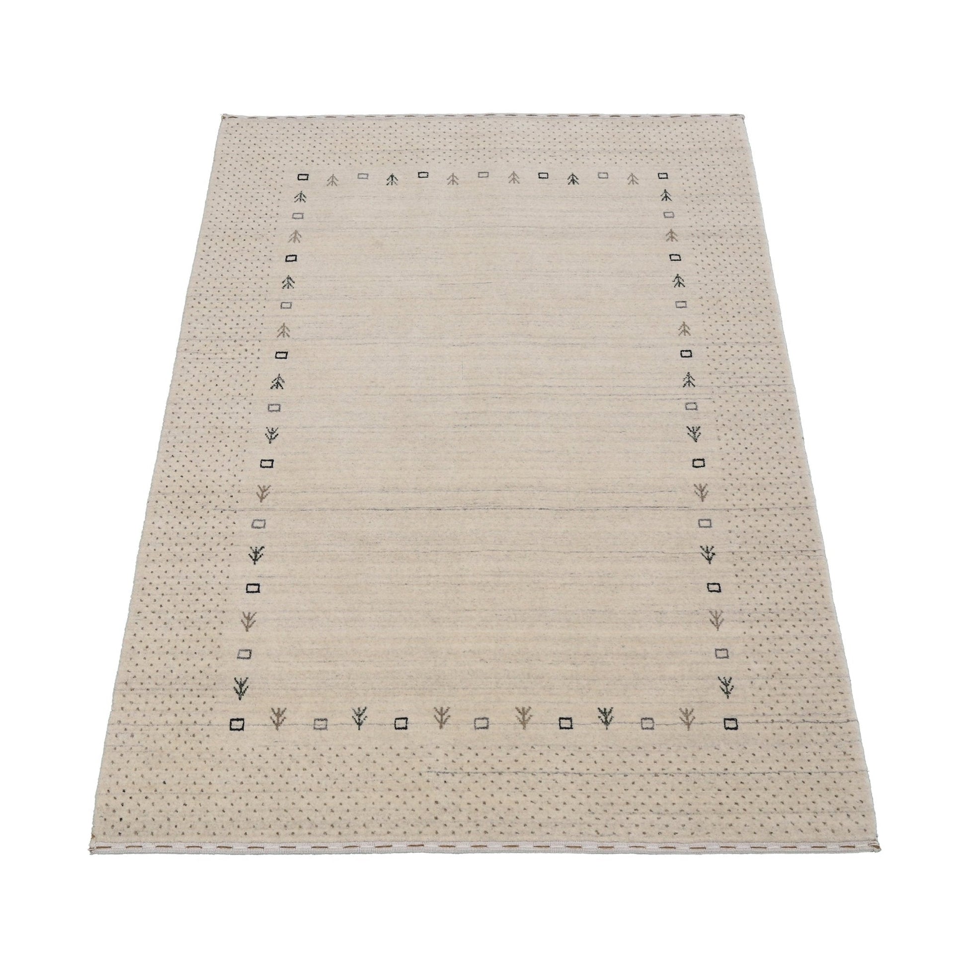 Beige Contemporary Gabbeh Border Design Hand Loomed Wool Rug.