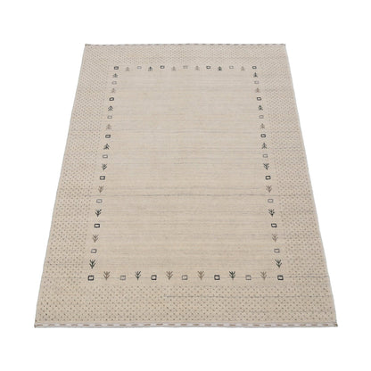 Beige Contemporary Gabbeh Border Design Hand Loomed Wool Rug.