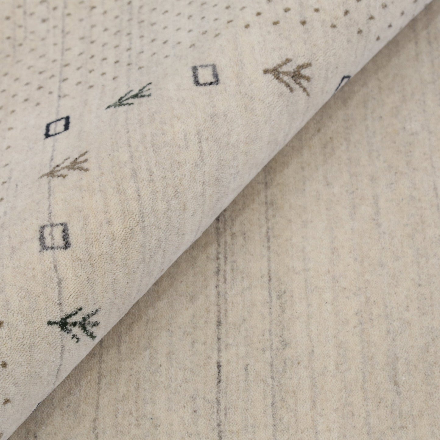 Beige Contemporary Gabbeh Border Design Hand Loomed Wool Rug.