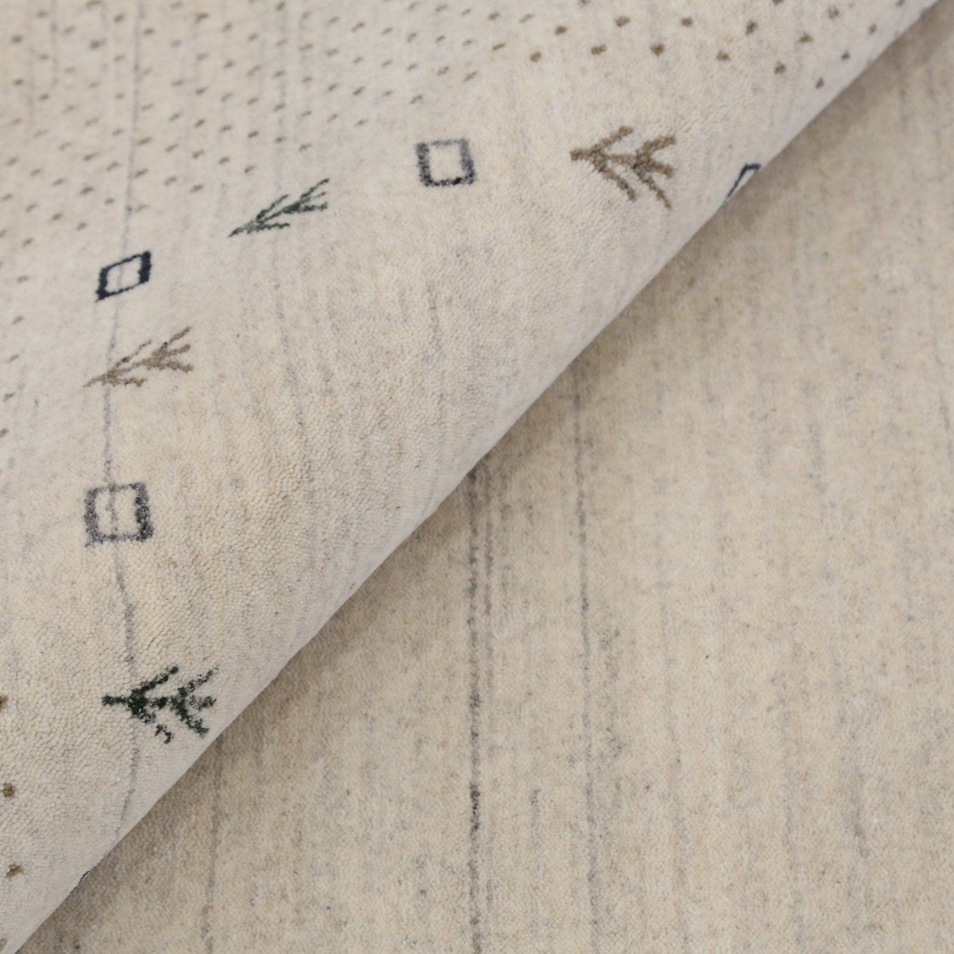 Beige Contemporary Gabbeh Border Design Hand Loomed Wool Rug.