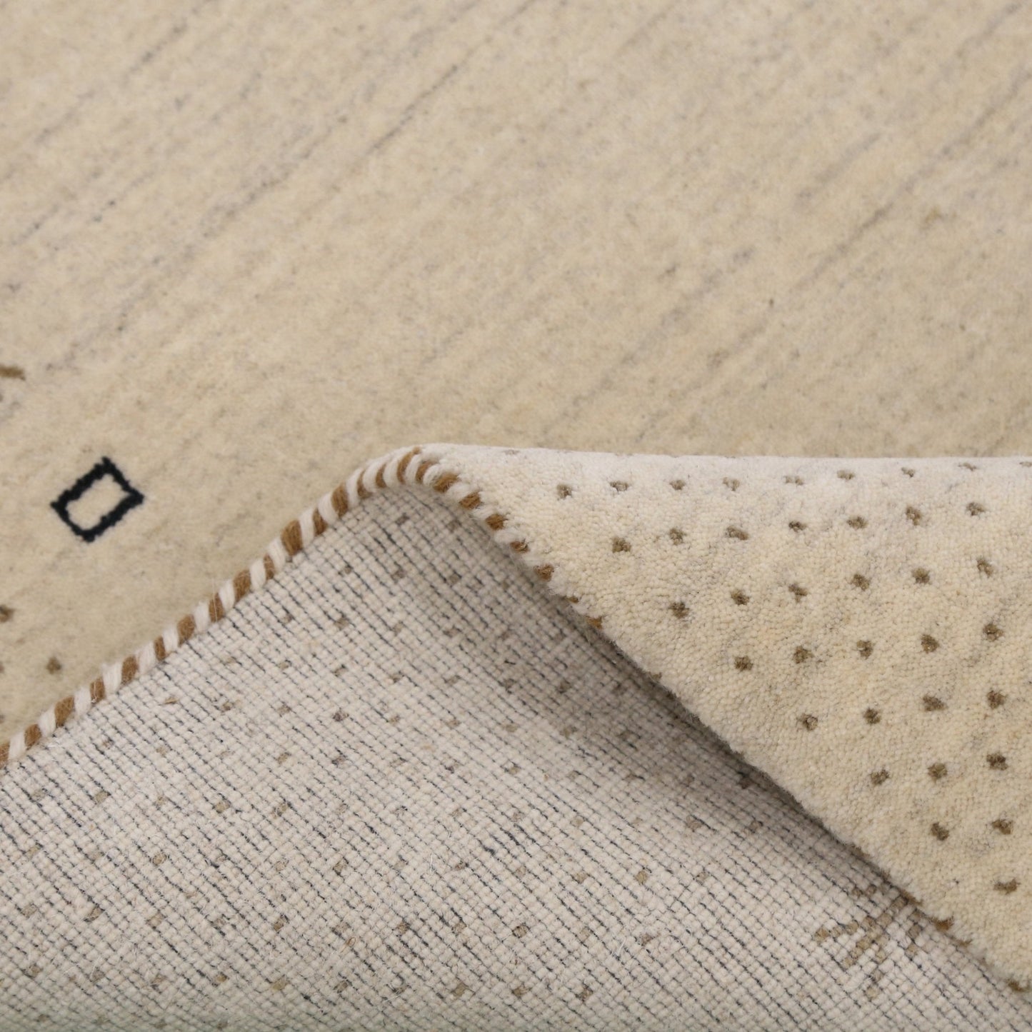 Beige Contemporary Gabbeh Border Design Hand Loomed Wool Rug.