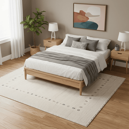 Beige Contemporary Gabbeh Border Design Hand Loomed Wool Rug.