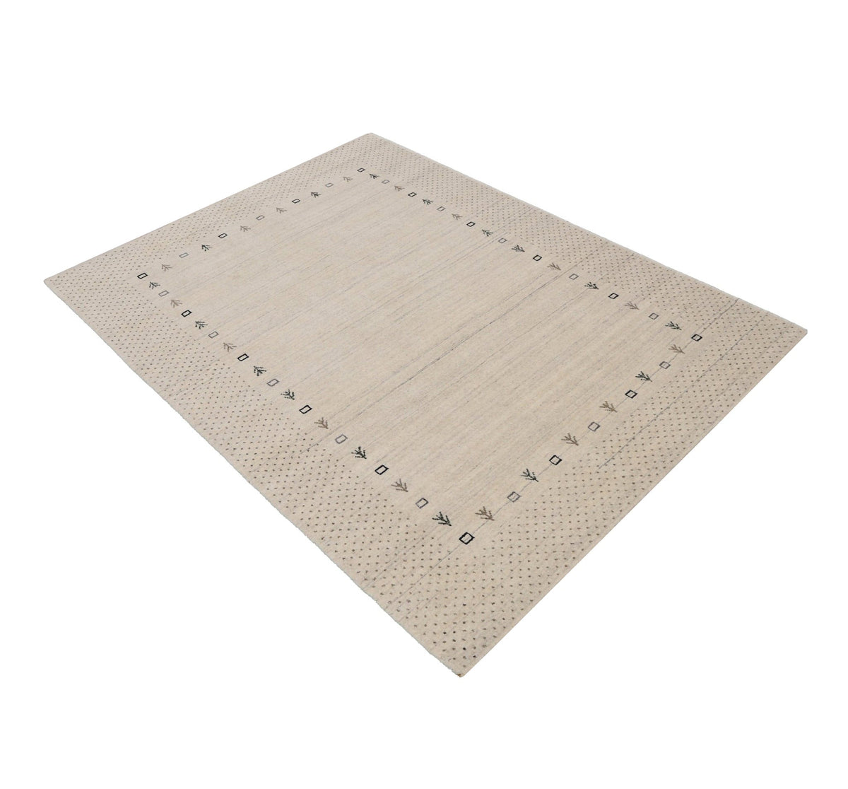 Beige Contemporary Gabbeh Border Design Hand Loomed Wool Rug.