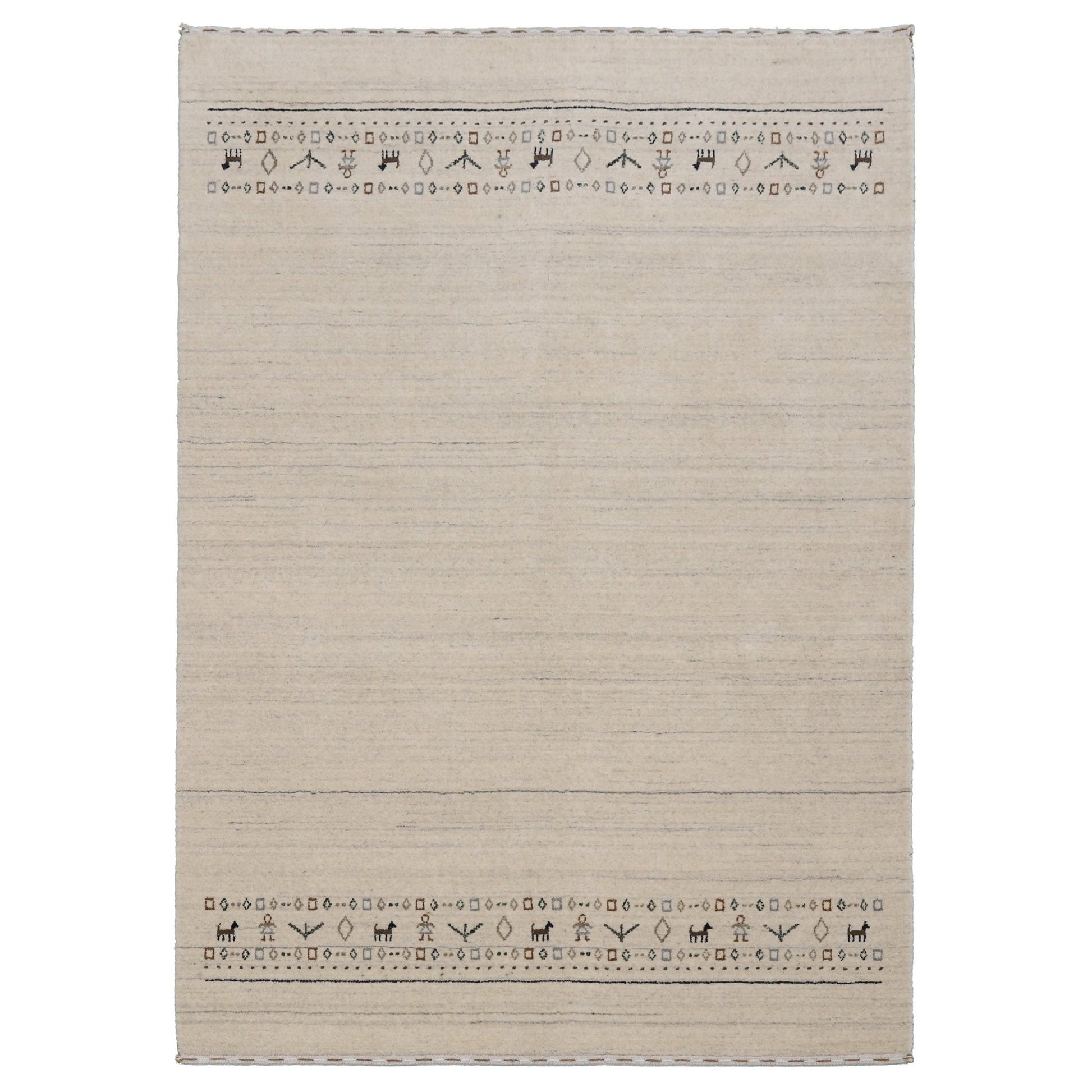 Beige Contemporary Pattern Hand Loomed Wool Area Rug.