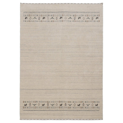 Beige Contemporary Pattern Hand Loomed Wool Area Rug.
