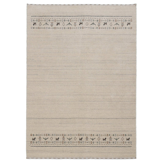 Beige Contemporary Pattern Hand Loomed Wool Area Rug.