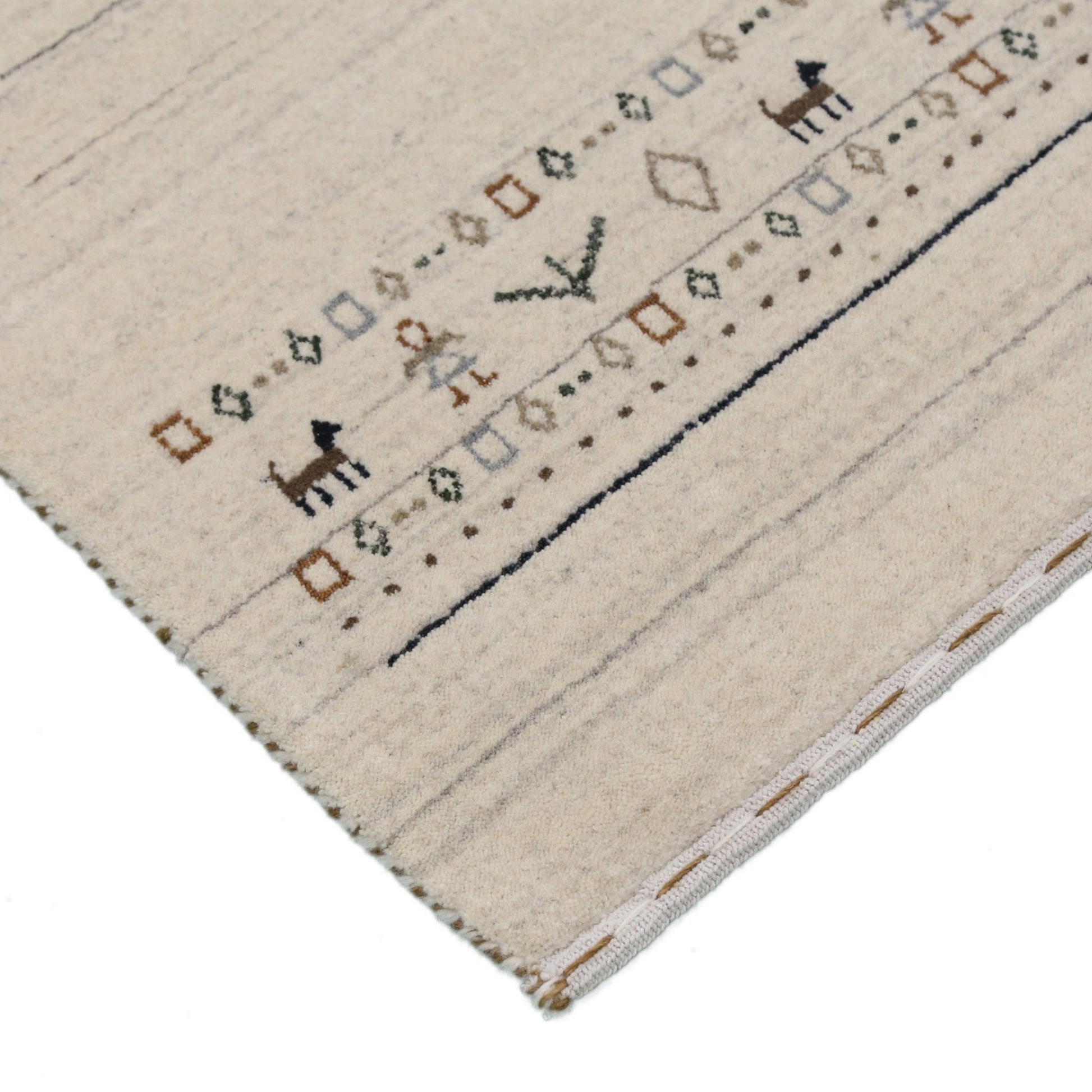 Beige Contemporary Pattern Hand Loomed Wool Area Rug.