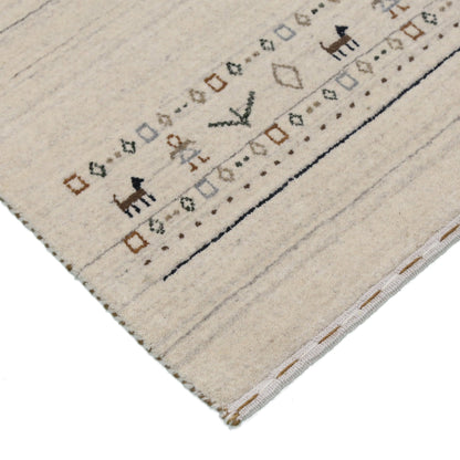Beige Contemporary Pattern Hand Loomed Wool Area Rug.