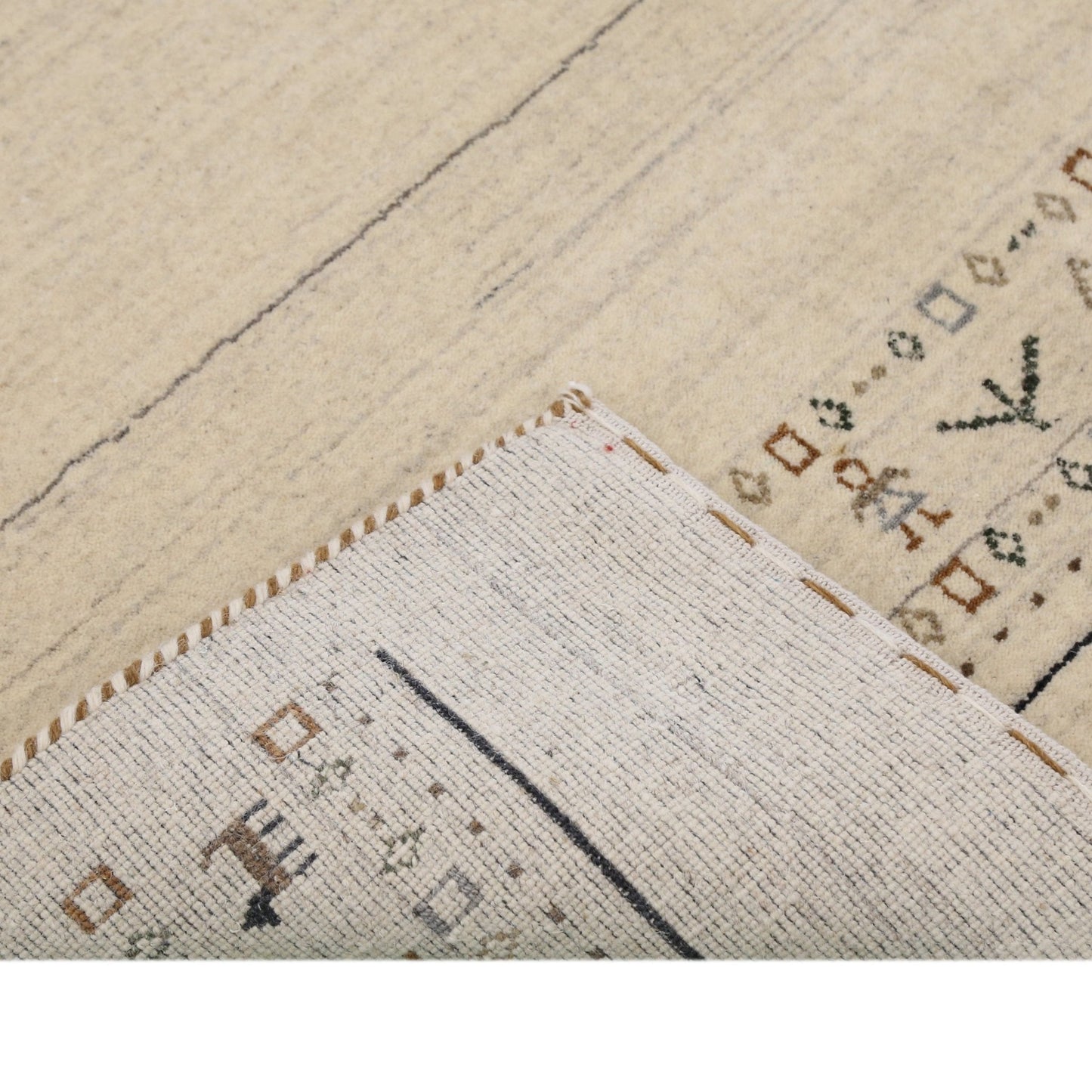 Beige Contemporary Pattern Hand Loomed Wool Area Rug.