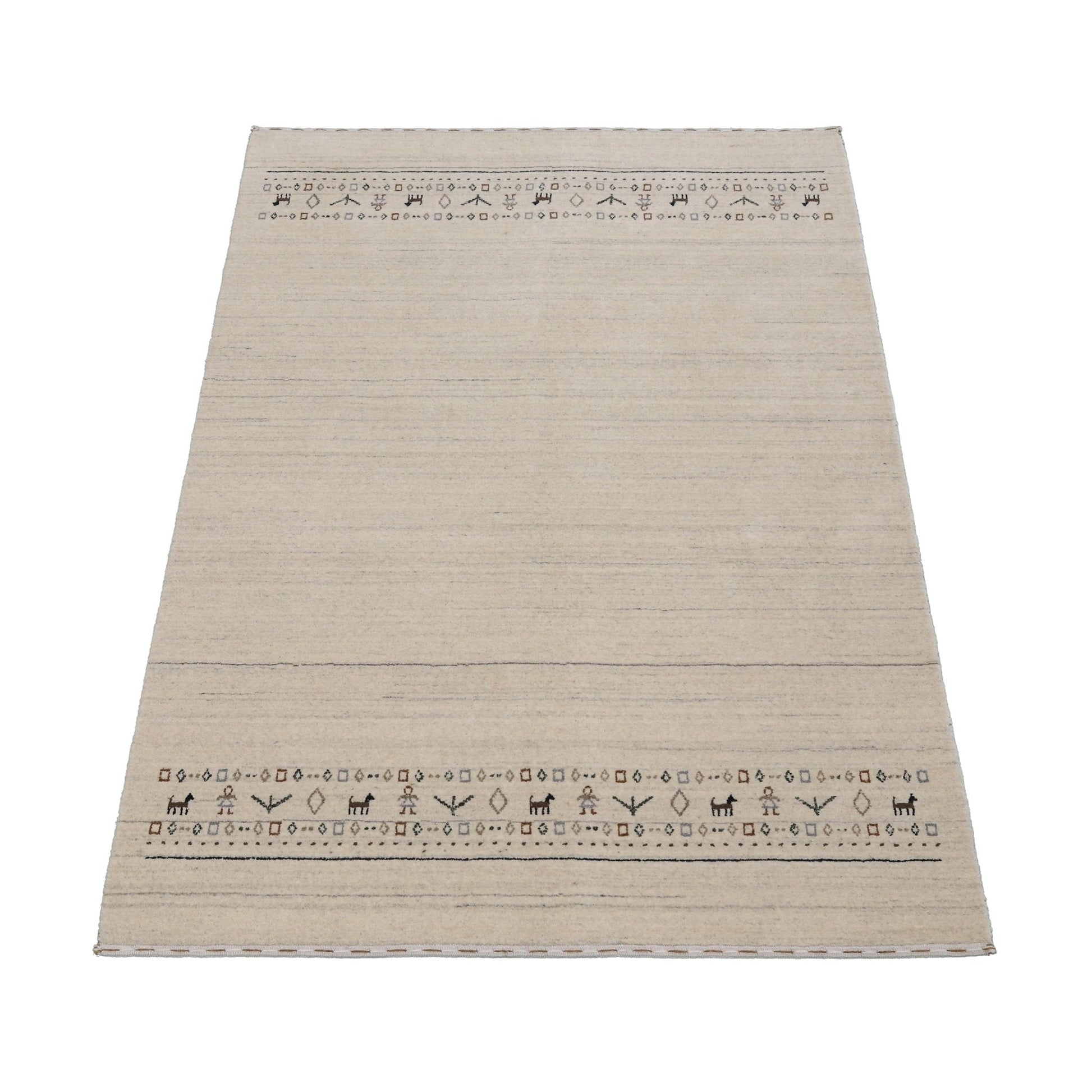 Beige Contemporary Pattern Hand Loomed Wool Area Rug.