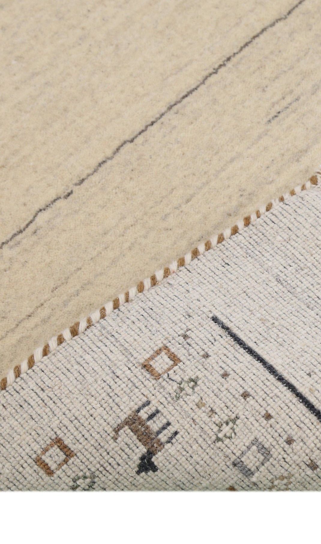 Beige Contemporary Pattern Hand Loomed Wool Area Rug.