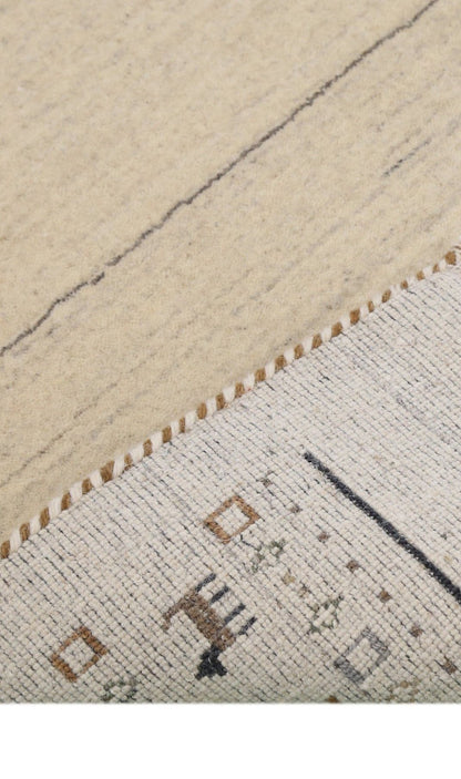 Beige Contemporary Pattern Hand Loomed Wool Area Rug.