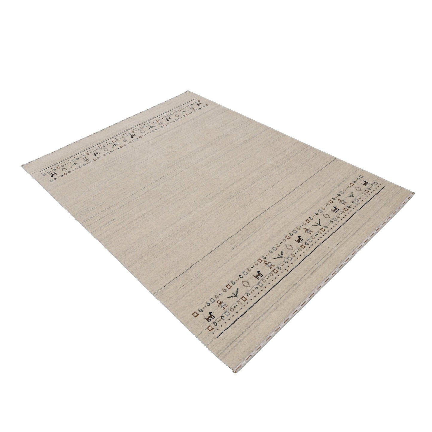 Beige Contemporary Pattern Hand Loomed Wool Area Rug.