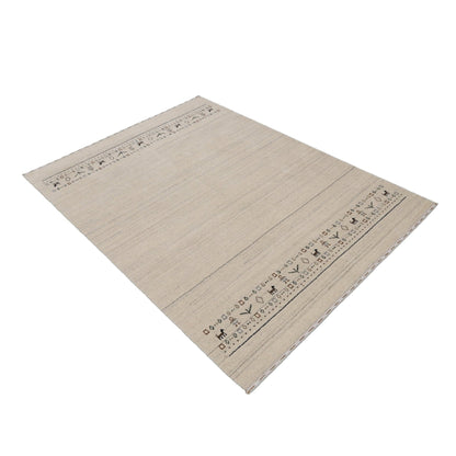 Beige Contemporary Pattern Hand Loomed Wool Area Rug.