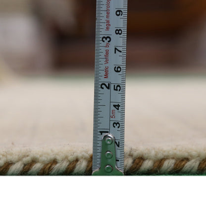 Beige Contemporary Pattern Hand Loomed Wool Area Rug.