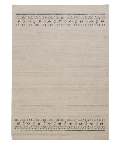 Beige Contemporary Pattern Hand Loomed Wool Area Rug.
