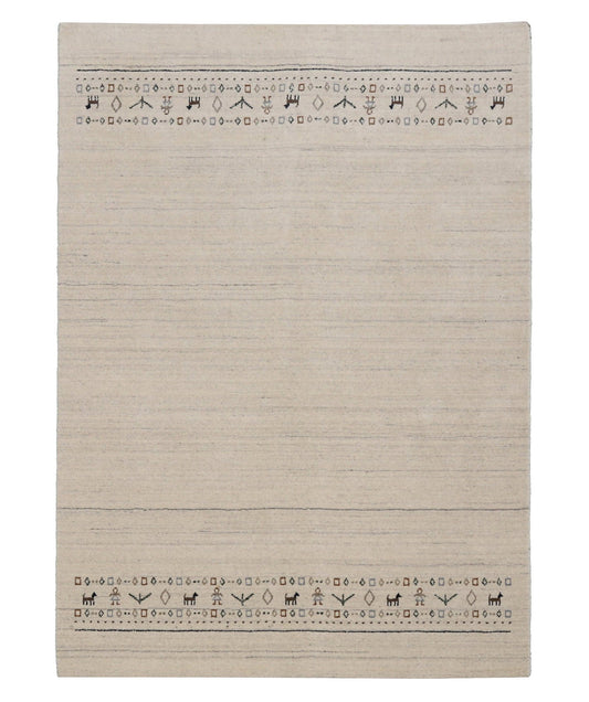 Beige Contemporary Pattern Hand Loomed Wool Area Rug.