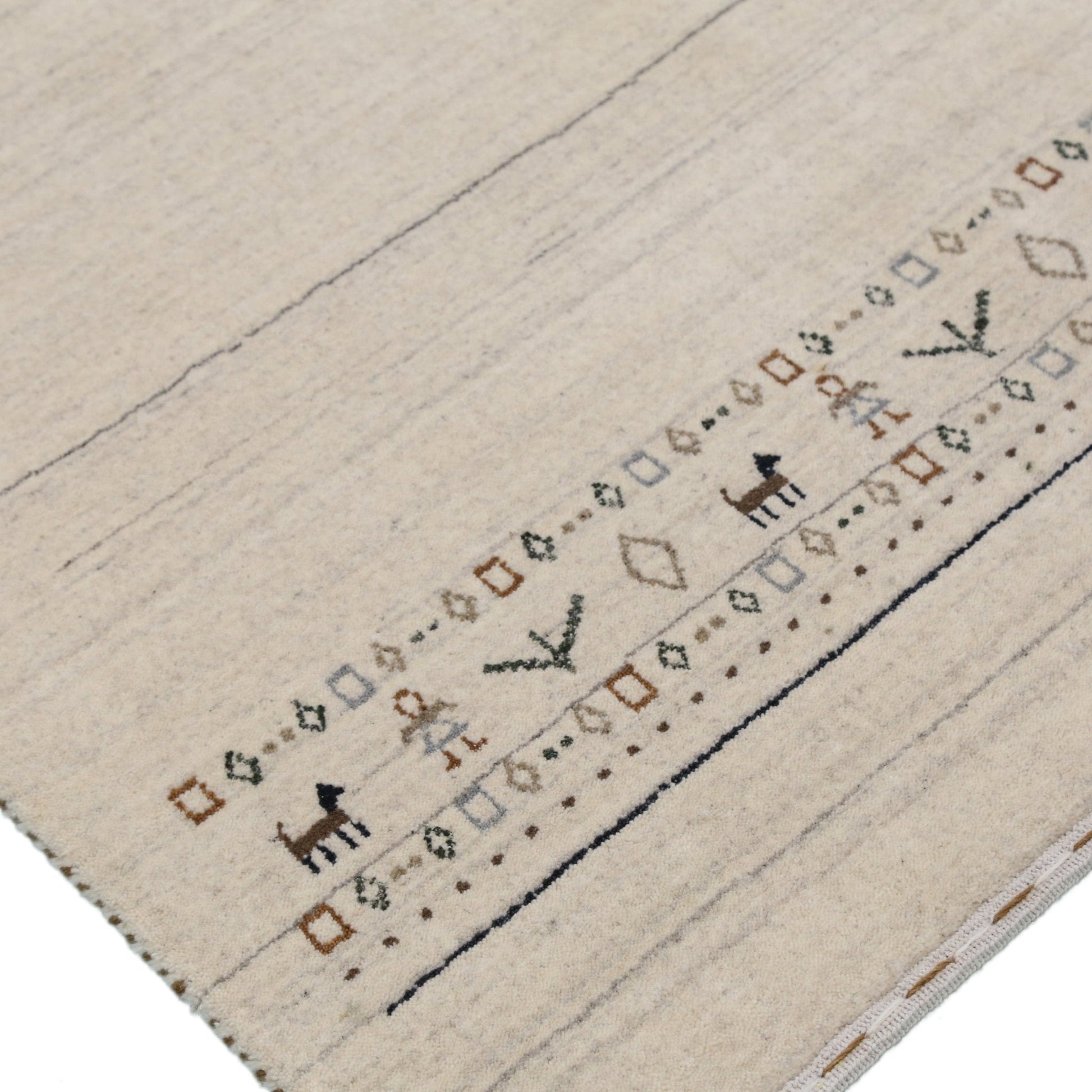 Beige Contemporary Pattern Hand Loomed Wool Area Rug.