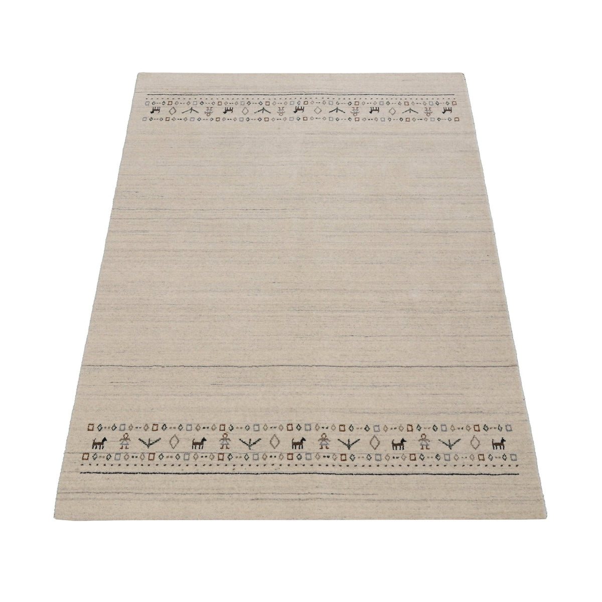 Beige Contemporary Pattern Hand Loomed Wool Area Rug.
