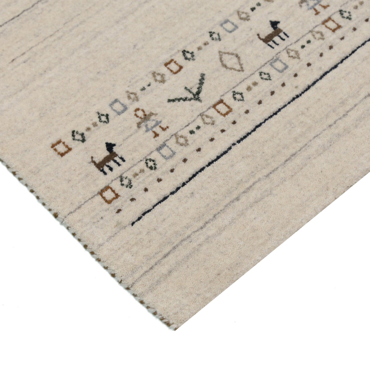 Beige Contemporary Pattern Hand Loomed Wool Area Rug.