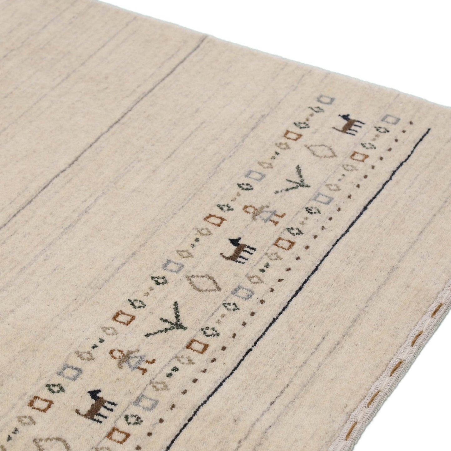 Beige Contemporary Pattern Hand Loomed Wool Area Rug.
