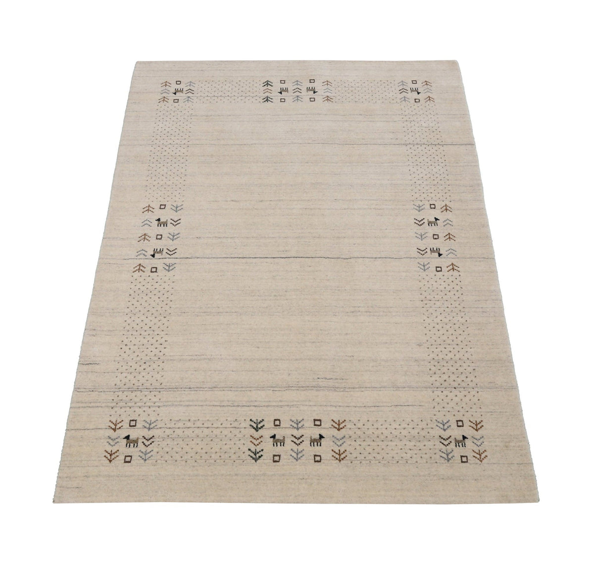 Beige Contemporary Solid Border Design Hand Loomed Wool Area Rug.