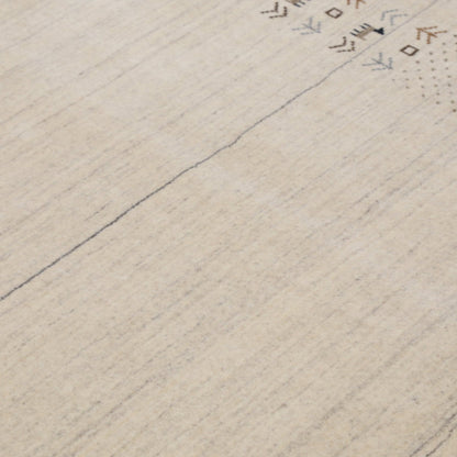 Beige Contemporary Solid Border Design Hand Loomed Wool Area Rug.