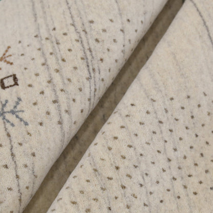 Beige Contemporary Solid Border Design Hand Loomed Wool Area Rug.