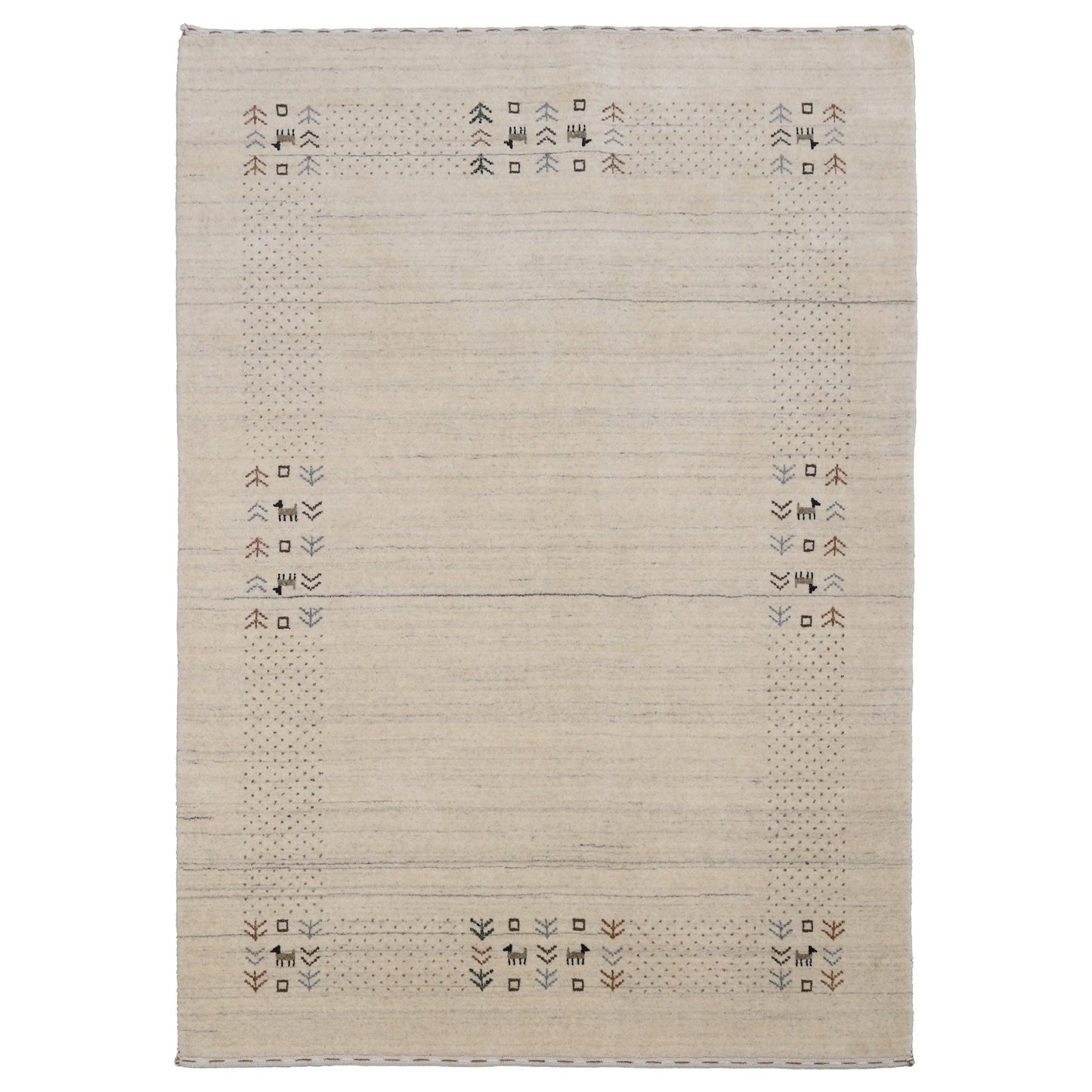Beige Contemporary Solid Border Design Hand Loomed Wool Area Rug.