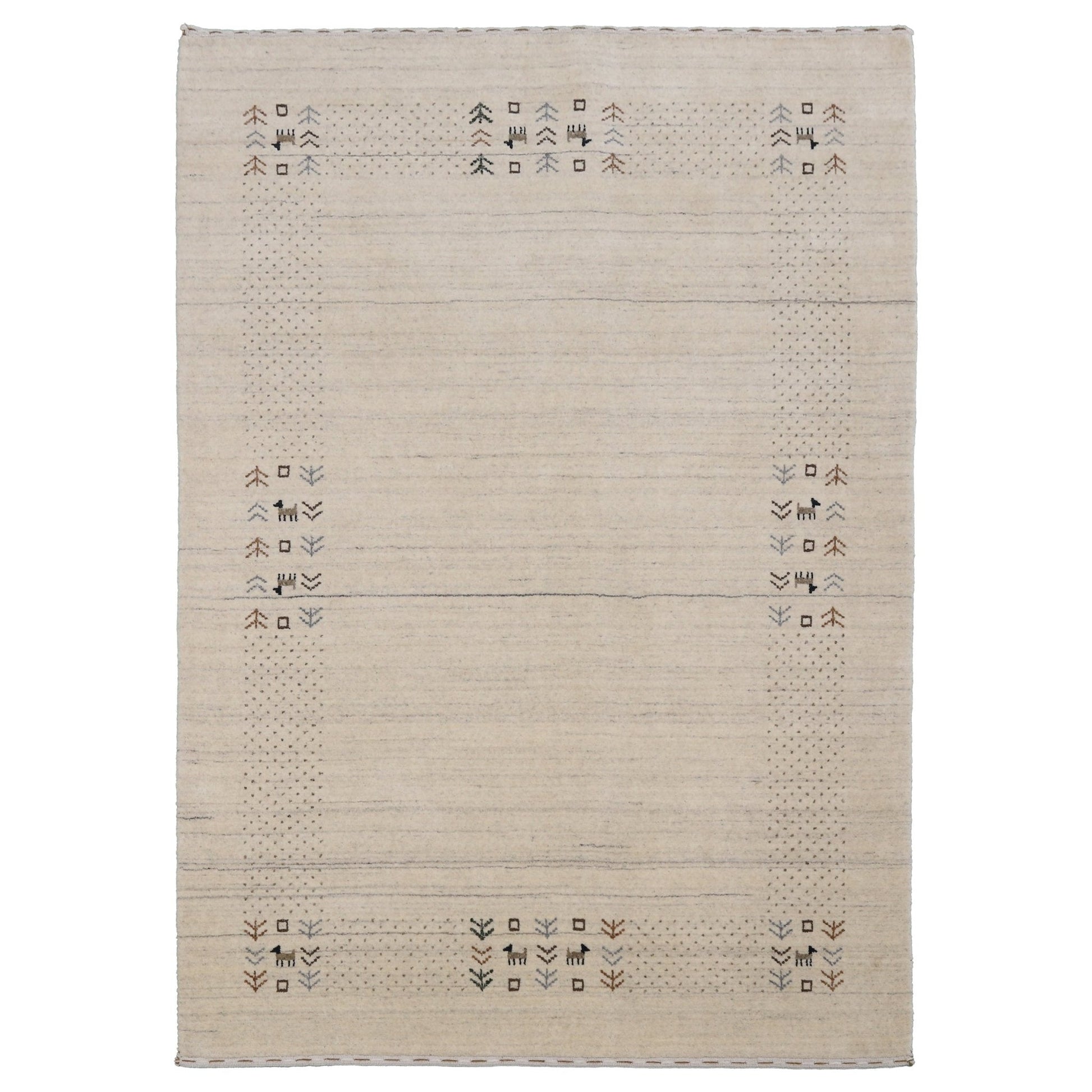 Beige Contemporary Solid Border Design Hand Loomed Wool Area Rug.