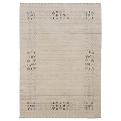 Beige Contemporary Solid Border Design Hand Loomed Wool Area Rug.