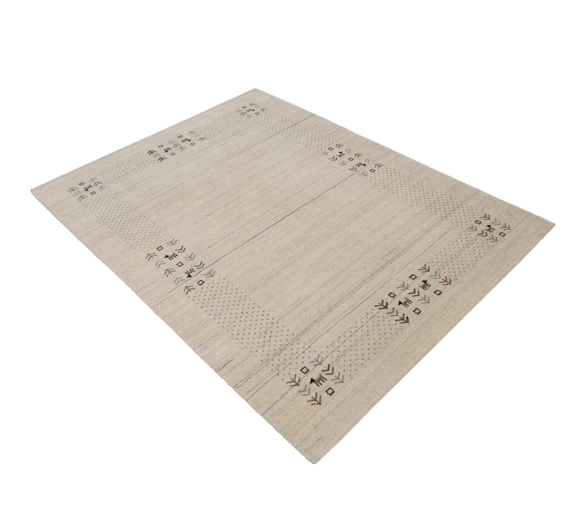Beige Contemporary Solid Border Design Hand Loomed Wool Area Rug.