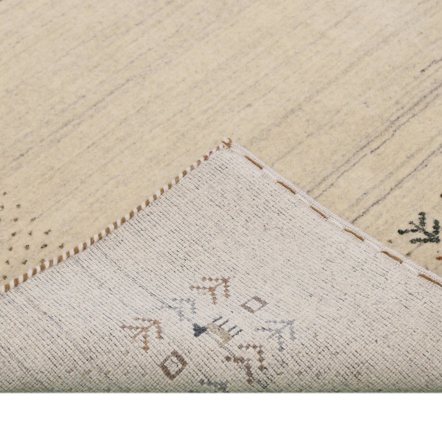 Beige Contemporary Solid Border Design Hand Loomed Wool Area Rug.