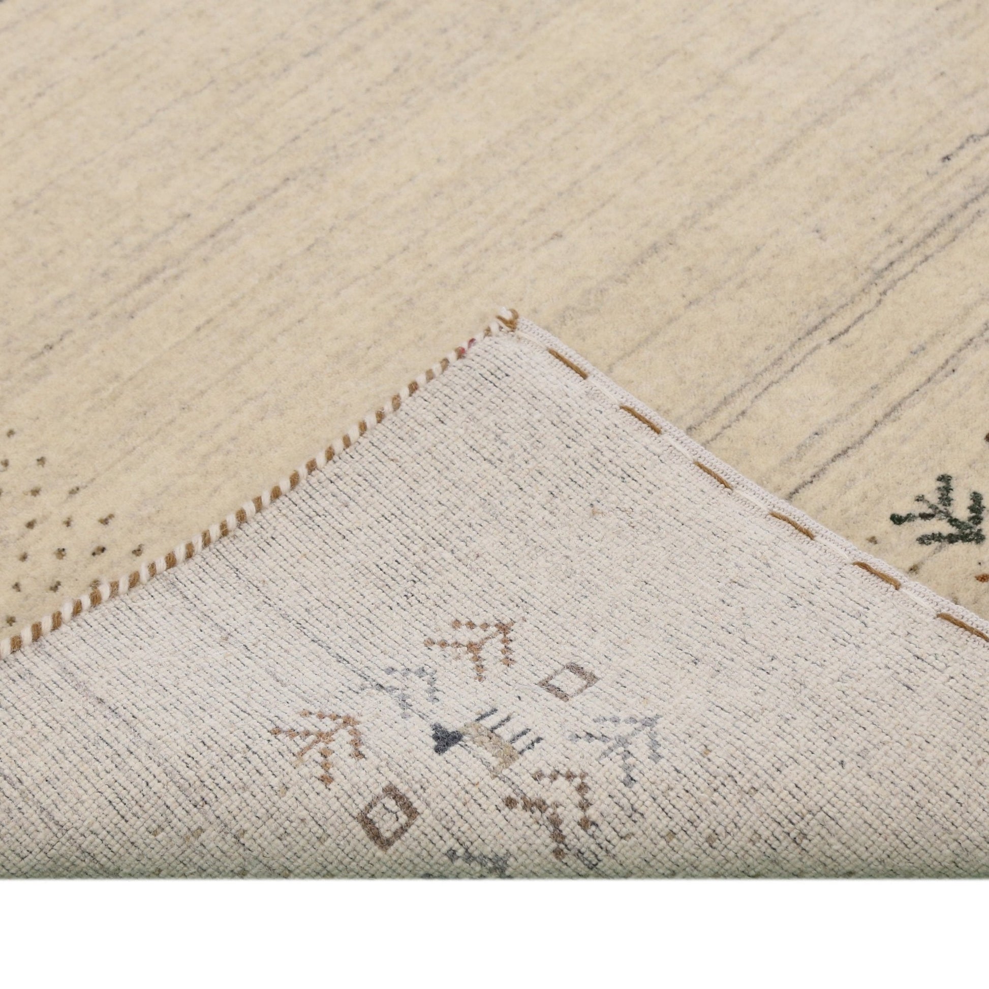 Beige Contemporary Solid Border Design Hand Loomed Wool Area Rug.