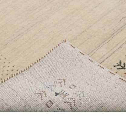 Beige Contemporary Solid Border Design Hand Loomed Wool Area Rug.