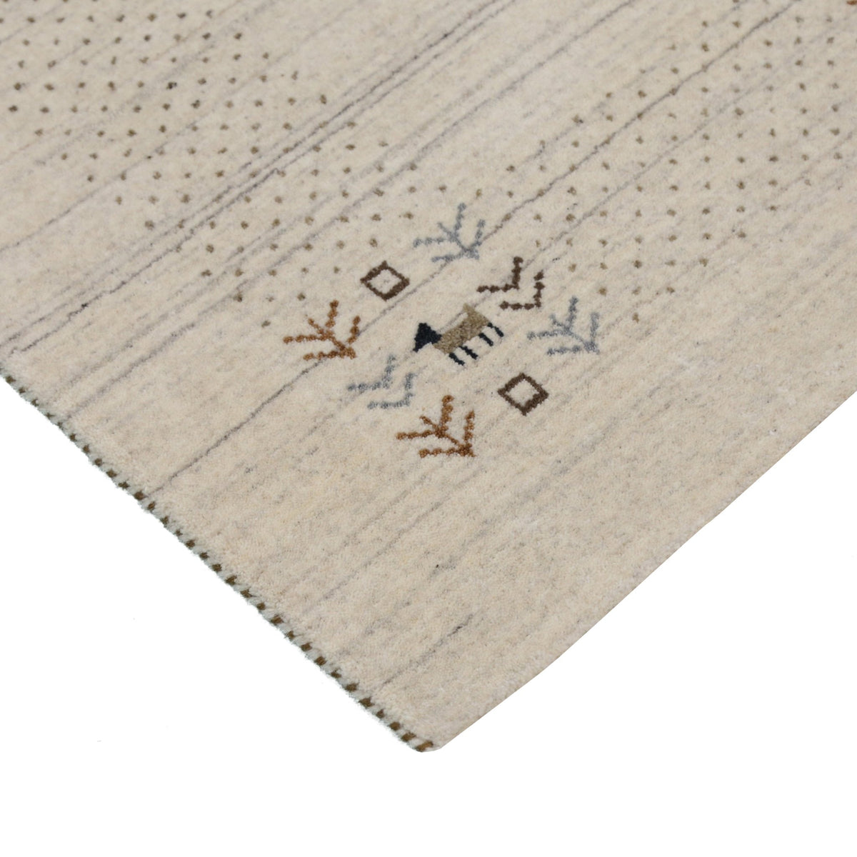 Beige Contemporary Solid Border Design Hand Loomed Wool Area Rug.
