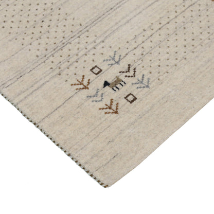 Beige Contemporary Solid Border Design Hand Loomed Wool Area Rug.