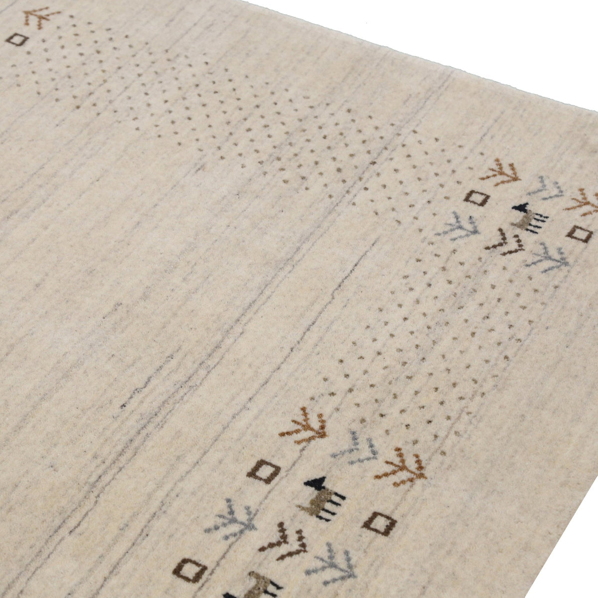 Beige Contemporary Solid Border Design Hand Loomed Wool Area Rug.