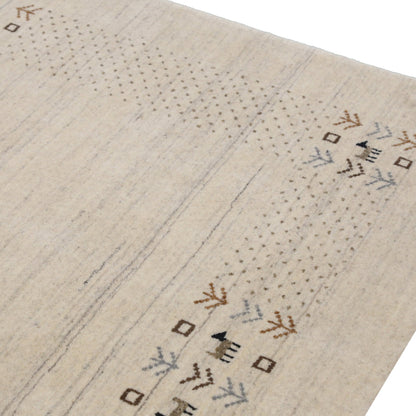 Beige Contemporary Solid Border Design Hand Loomed Wool Area Rug.